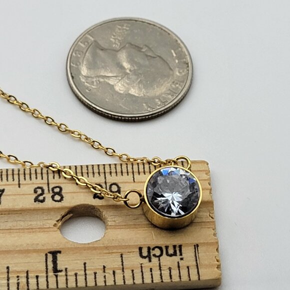 Plunder Design Clear Cubic Zirconia Pendant Necklace Gold Tone Dainty 17" Adj. - Picture 6 of 6